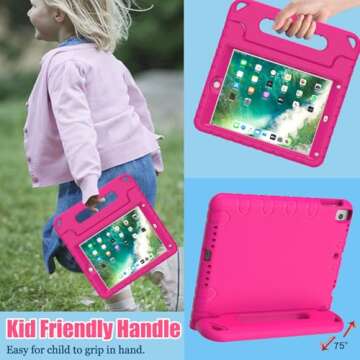 AVAWO Kids Case for iPad 9.7 2017/2018 & iPad Air 2 with Built-in Screen Protector - Light Weight Shock Proof Convertible Handle Stand Friendly Kids Cover for 9.7 iPad 5th & 6th Gen, Magenta/Rose