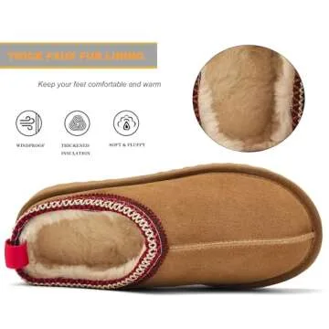 Meik Mangni Women's Slippers Platform Mini Boots Faux Fur Warm Winter Mules Cozy Warm House Shoes Indoor and Outdoor,Khaki 7 US