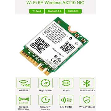 Wireless AX210 NIC, Gigabit Tri-Band Wi-Fi 6E, 802.11AX Standard, Bluetooth 5.2, AX210 NGW WiFi Card...