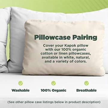 Kapok King Bed Pillow - 20" x 36" - Organic Cotton, Vegan, Premium Quality - Made in USA - Neck Bed Body Floor Cushion Insert Couch Throw Bolster - Organic Eco Friendly Fabric and Fill