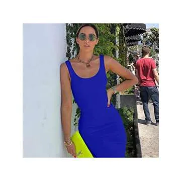 Stylish Blue Sleeveless Tank Bodycon Dress for Women