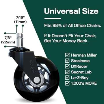 Rollerblade Office Chair Wheels - Smooth & Quiet Casters