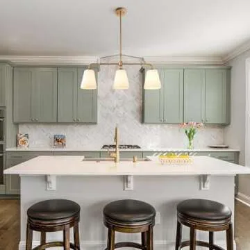 classy leaves Gold Chandeliers, Gold Linear Chandelier Light Fixture with White Fabric Shade, Modern 3 Light Island Light for Kitchen Dining Room Living Room