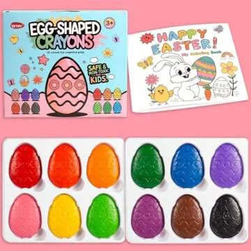 VKTEN Egg-Shaped Toddler Crayons - 12 Non-Toxic Washable Crayons with Easter Coloring Book