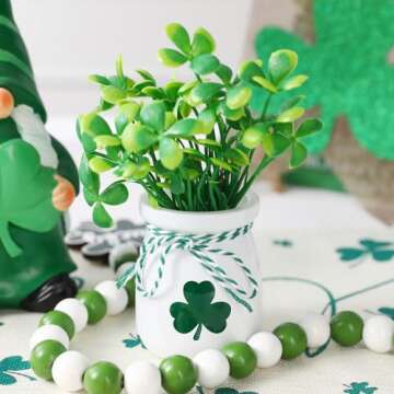 St Patricks Day Decorations-4pcs St.Patrick's Day Mini Jars with Artificial Shamrock-Mini Vases for ...