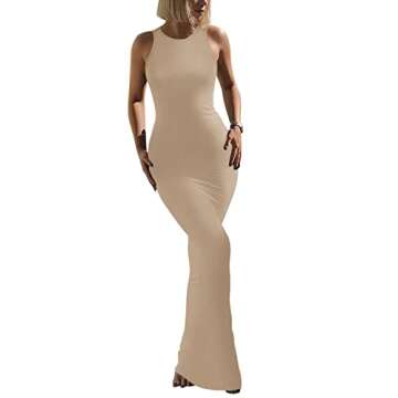 REORIA Women's Sexy Casual Halter Maxi Dress in Khaki