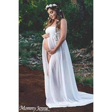 Mommy Jennie Maternity Dress for Photoshoot Sleeveless Open Front Photography Gown,A-White