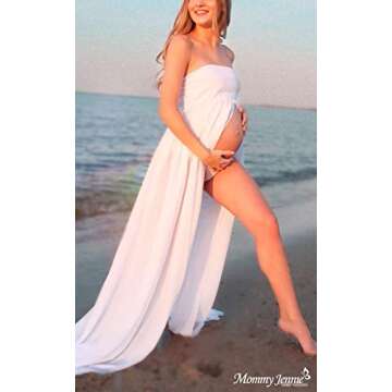 Mommy Jennie Maternity Dress for Photoshoot Sleeveless Open Front Photography Gown,A-White