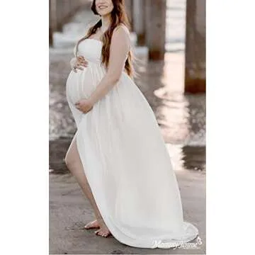 Mommy Jennie Maternity Dress for Photoshoot Sleeveless Open Front Photography Gown,A-White
