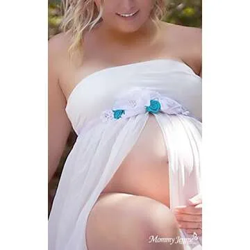 Mommy Jennie Maternity Dress for Photoshoot Sleeveless Open Front Photography Gown,A-White