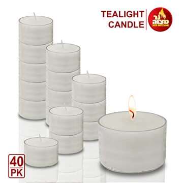 Ner Mitzvah Long Burning Tealight Candles - 8 Hours - Unscented - 40 Pack - White in Clear Cups