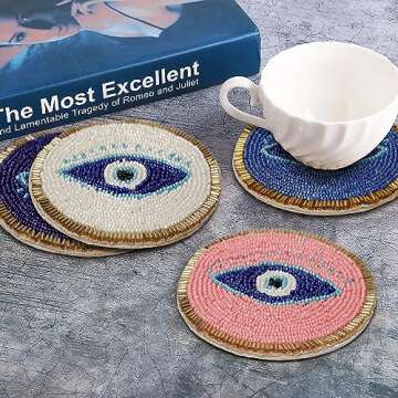 URBANHUT Beaded Coasters for Drinks - Set of 4 Elegance