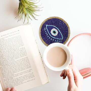 URBANHUT Beaded Coasters for Drinks - Set of 4 Elegance