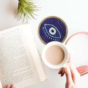 URBANHUT Beaded Coasters for Drinks - Set of 4 Elegance