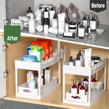 PUILUO 2 Set Under Sink Cabinet Organizer, 2 Tier Storage Under Cabinet Bathroom Under Sink Organize...