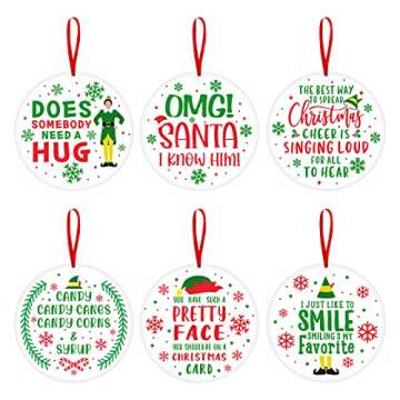 6 Pcs Elf Ornaments + 2 Pack Elf Towels, Great Buddy The Elf Merchandise Gifts