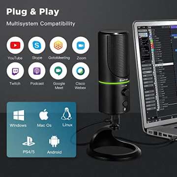 Bietrun USB Microphone, Computer Condenser Gaming Mic for Desktop/Laptop/PS4/5, Headphone Jack, Volume Control, Plug & Play, for Podcast, Streaming, Studio Recording