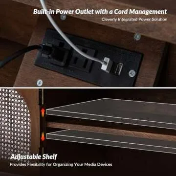 Elegant Rattan Nightstand with USB Charging Station