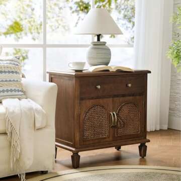 Elegant Rattan Nightstand with USB Charging Station