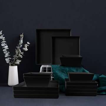 forlent 12 Piece Melamine Dinnerware Set for 4 - Plastic Plates & Bowls