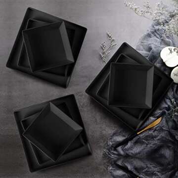 forlent 12 Piece Melamine Dinnerware Set for 4 - Plastic Plates & Bowls