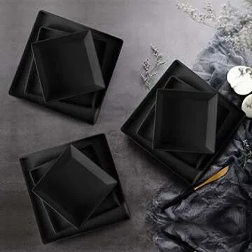 forlent 12 Piece Melamine Dinnerware Set for 4 - Plastic Plates & Bowls