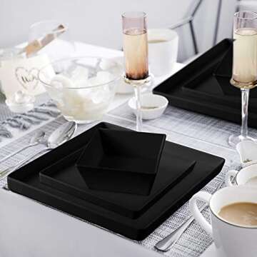 forlent 12 Piece Melamine Dinnerware Set for 4 - Plastic Plates & Bowls