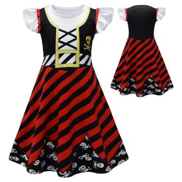 AOVCLKID Girls Pirate Dress Buccaneer Costume Birthday Party Dress Halloween Cosplay Outfits(4T,Black)