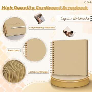 Popotop Scrapbook Photo Album,8x8in 80Pages DIY Hardcover Kraft Photo Album with Display Picture Win...