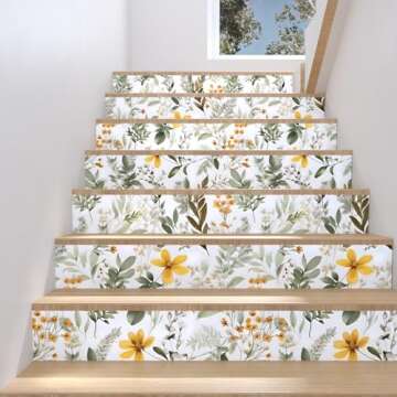 Wallpaper Peel and Stick Green Leaves, Vintage Floral Leaf Contact Paper,Yellow Flower Wall Paper Self Adhesive Removable Waterproof for Room Bedroom Walls Shelves Cabinet Table Decor 17.5" x 393.7"