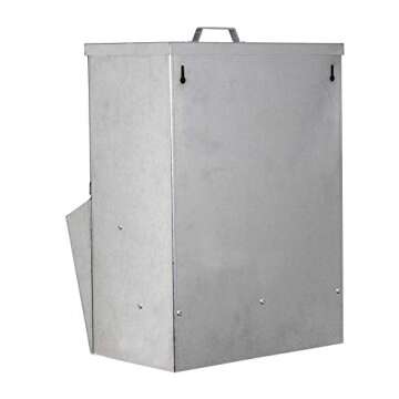 RentACoop Galvanized Chicken Trough Feeder, Weatherproof Poultry Food Dispenser with Lid 25LB Capacity