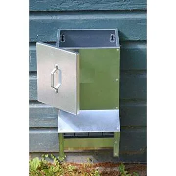 RentACoop Galvanized Chicken Trough Feeder, Weatherproof Poultry Food Dispenser with Lid 25LB Capacity
