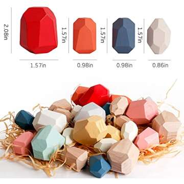 16 Balancing Wooden Blocks Stocking Stuffers for Toddlers Montessori Multicolored Stacking Stones Bu...