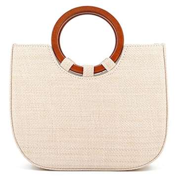 Straw Crossbody Bags for Women Beach Purse Woven Tote Shoulder Handbag Summer Vacation Wooden Top Ha...