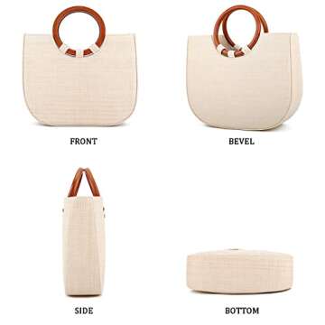 Straw Crossbody Bags for Women Beach Purse Woven Tote Shoulder Handbag Summer Vacation Wooden Top Handle Boho Fashion Rattan Bag Beige