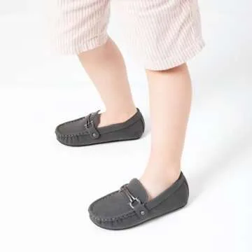 Kannior Boys Girls Leather Loafers Slip-On Texture Flats Boat Dress Moccasin Schooling Daily Walking Shoes(Toddler/Little Kids)