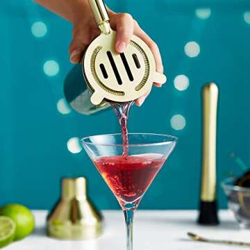 VonShef Green & Gold Cocktail Shaker Set in Gift Box with 16oz Shaker, Muddler, Bar Spoon, Jigger, Hawthorne Strainer, Julep Strainer, Bottle Pourer and Recipe Book