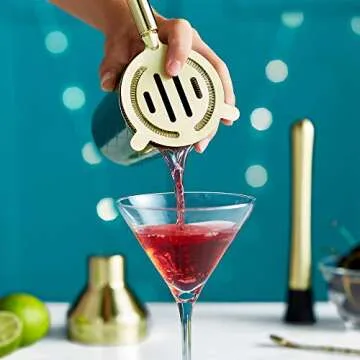 VonShef Green & Gold Cocktail Shaker Set in Gift Box with 16oz Shaker, Muddler, Bar Spoon, Jigger, Hawthorne Strainer, Julep Strainer, Bottle Pourer and Recipe Book