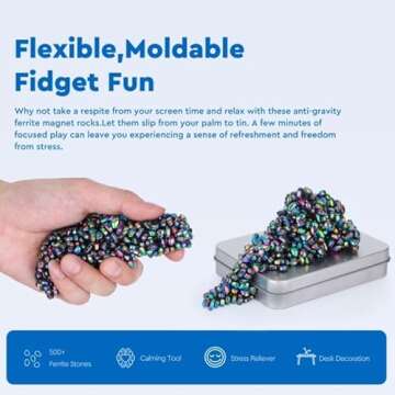 Ferrite Putty, Colorful Over 500 Weak Magnetic Ferrite Stones, Easter Basket Stuffers & Fidget Gifts, Holiday Stocking Stuffer, Stress Relief Present, Desk Toys for Office and Fidget Toys for Adults
