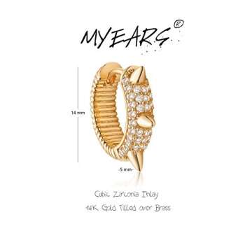 MYEARS Women Spike Earrings Gold Huggie Chunky Ribbed Hoop Trio Cone Diamond Cubic Zirconia 14K Gold Filled Small Simple Handmade Hypoallergenic Everyday Jewelry