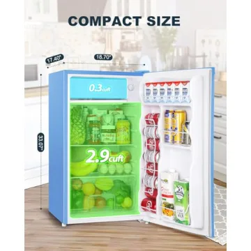 Upstreman Mini Fridge with Freezer - Blue 3.2 Cu.Ft