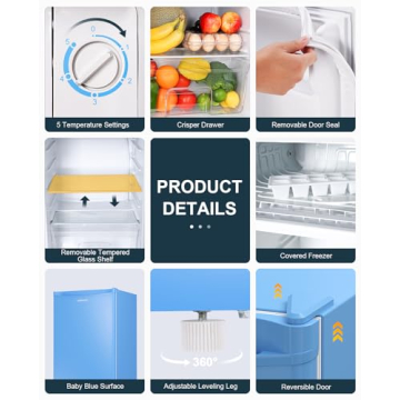 Upstreman Mini Fridge with Freezer - Blue 3.2 Cu.Ft