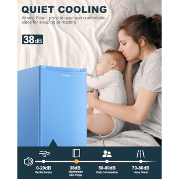 Upstreman Mini Fridge with Freezer - Blue 3.2 Cu.Ft