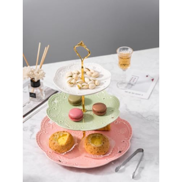 Jusalpha 3-Tier Porcelain Cake Stand-Dessert Stand-Cupcake Stand-Tea Party Serving Platter (3 Color-Gold)