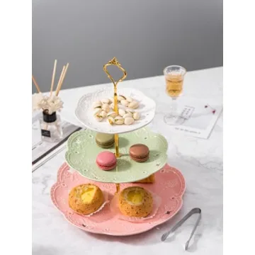 Jusalpha 3-Tier Porcelain Cake Stand-Dessert Stand-Cupcake Stand-Tea Party Serving Platter (3 Color-Gold)