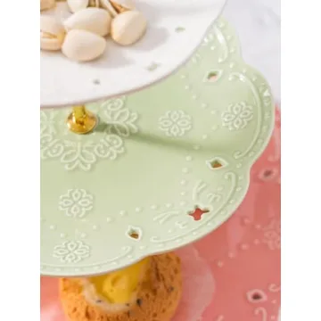 Jusalpha 3-Tier Porcelain Cake Stand-Dessert Stand-Cupcake Stand-Tea Party Serving Platter (3 Color-Gold)