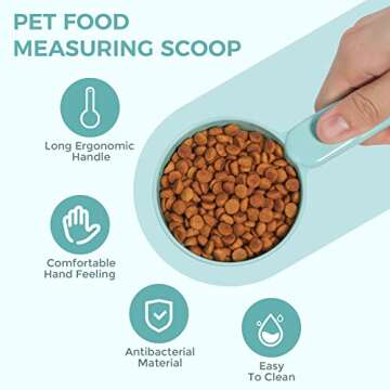 MSBC Melamine Pet Food Scoop, Cat Food Measuring Cups, Comfortable Long Handle Scoop for Dog, Cat, Ferret and Rabbit Food, 1 Cup Size Pet Food Feeding Scoop (Blue)