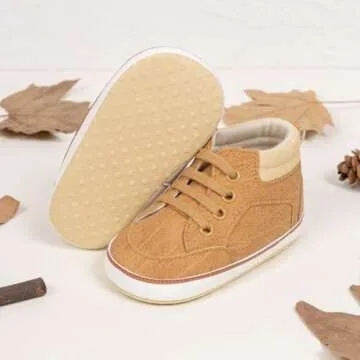 Meckior Toddler Baby Boys Girls High Tops Ankle Sneakers Soft Anti-Slip Sole PU Leather Moccasins Infant Newborn Prewalker First Walking Crib Shoes