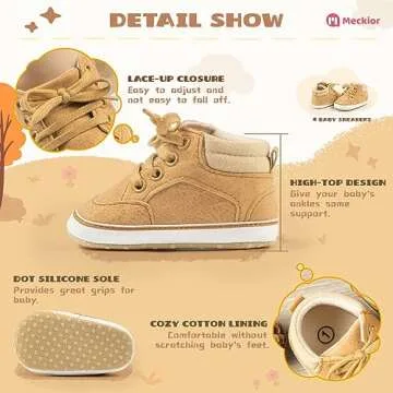 Meckior Toddler Baby Boys Girls High Tops Ankle Sneakers Soft Anti-Slip Sole PU Leather Moccasins Infant Newborn Prewalker First Walking Crib Shoes