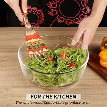 Wooden Spoons for Cooking, WOSPONFAN Kitchen Utensils Set, Pakkawood Kitchen Cooking Utensils Set, Apartment Essentials Wood Serving Spatula spoon, Salad Tongs, Home & kitchen Gift for Women